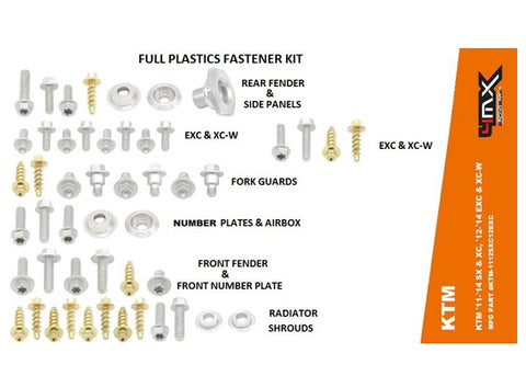 4MX KTM FENDER BODY BOLT KIT 54 PIECE PLASTIC FASTENERS KIT ALL MODELS 2011-2014